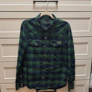 Moose Knuckles Green and Navy Plaid Flannel